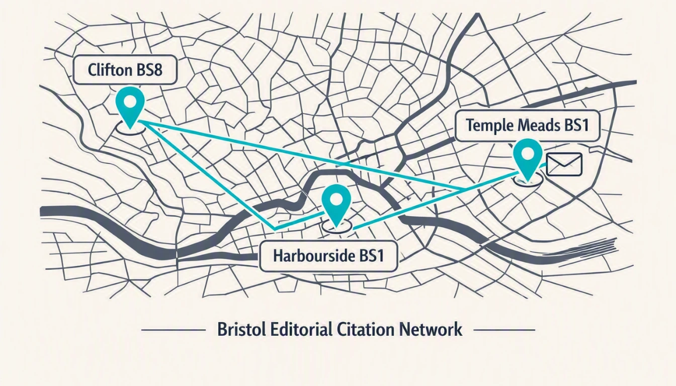 Figure 3: Authoritative B2B Editorial Citation Network mapped across Bristol Commercial Corridors.