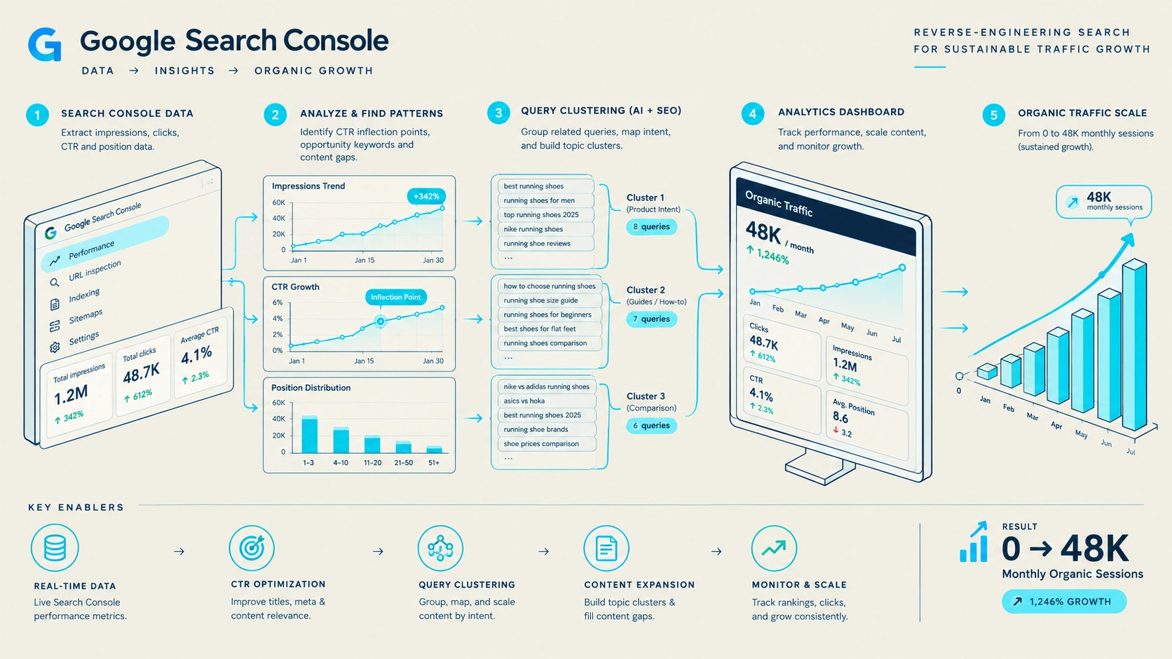 Reverse-Engineering Search Console: How We Scaled 48K Organic Traffic in 12 Months Technical Architecture Diagram