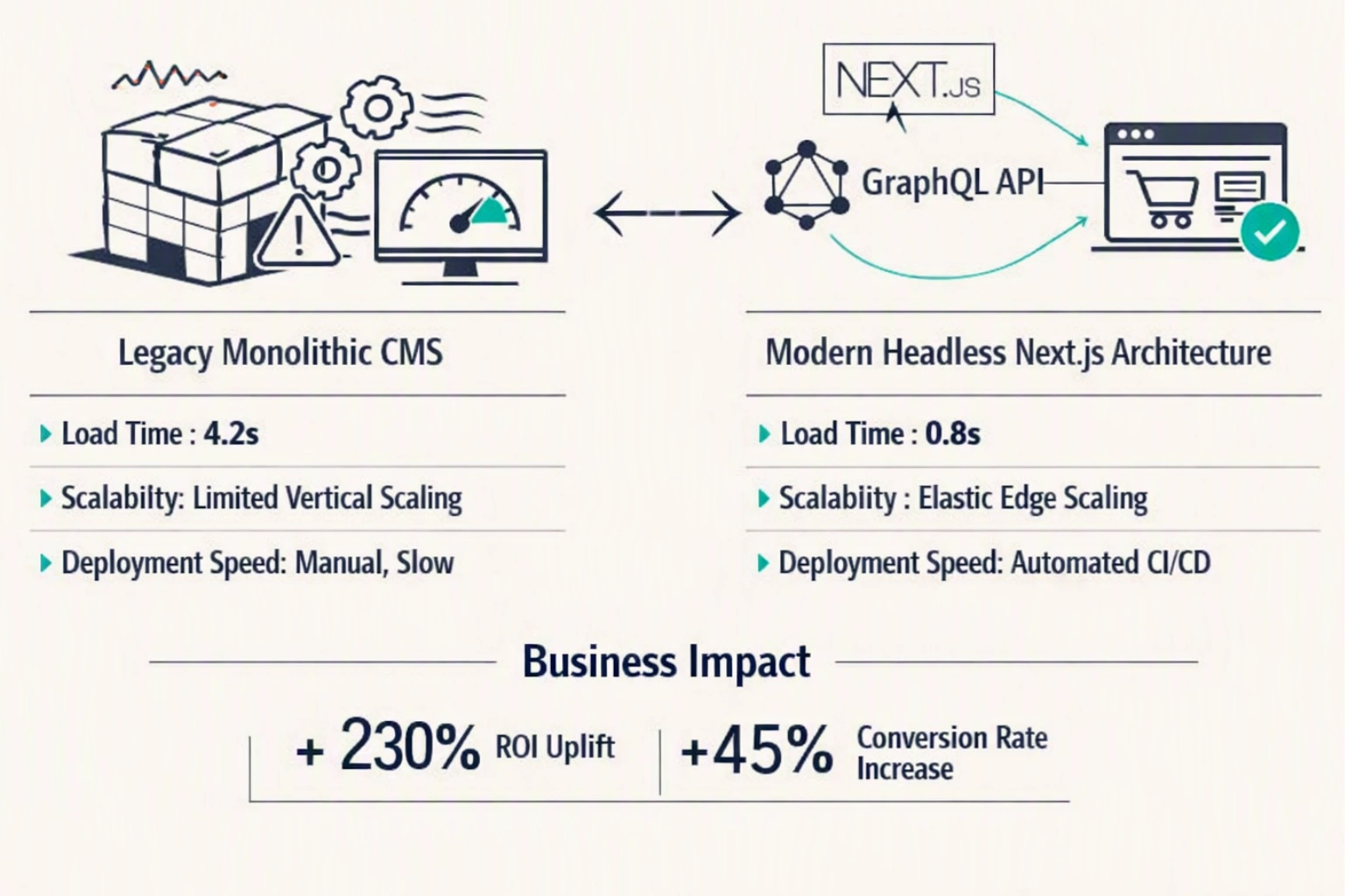 The Death of Monolithic WordPress: Why High-Growth D2C Stores Migrate to Headless Next.js Technical Architecture Diagram